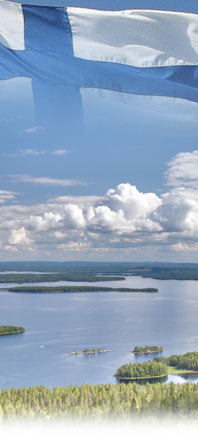 Finnish flag and scenery.